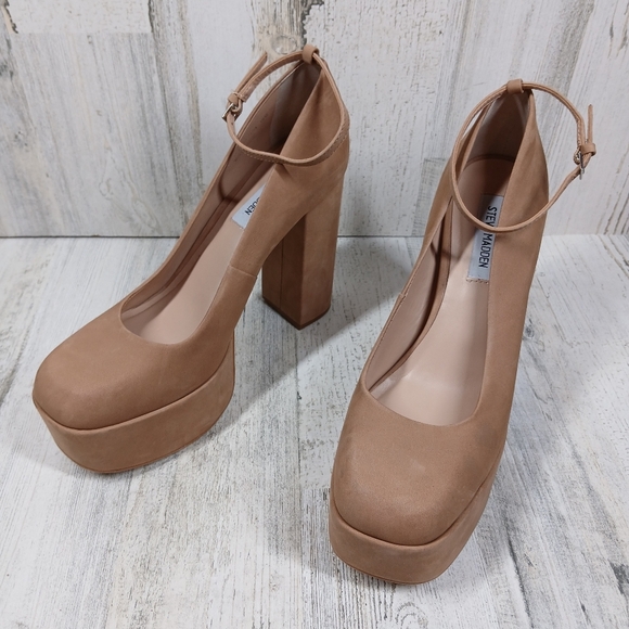 Steve Madden Artem Ankle Strap Pump In Tan Platform Heels #42 - Picture 2 of 13
